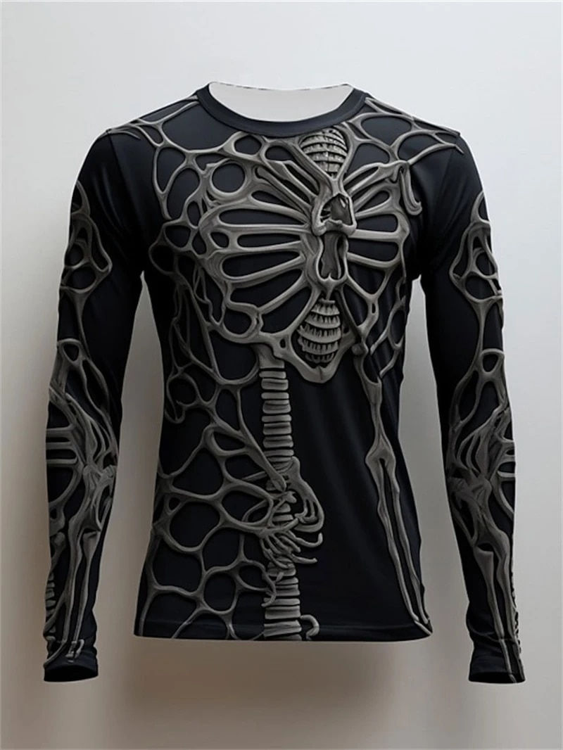 Thumbnail: 3D Print Skeleton Skulls Pattern T Shirts Men Long Sleeve Casual Fashion T-shir