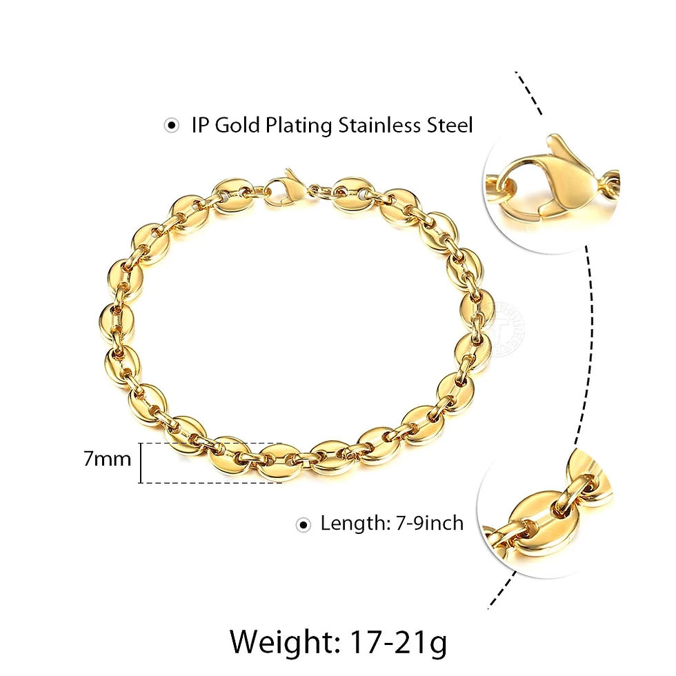 Miniatura: Stainless Steel Coffee Beans Marina Link Chain Bracelets for Men Women Bracelet