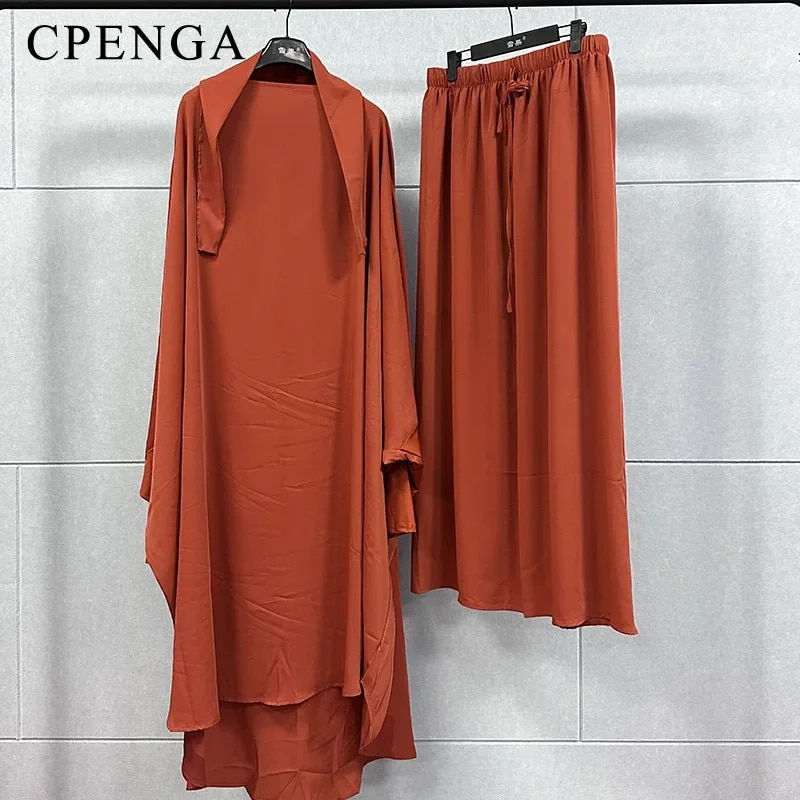 Thumbnail: Jilbab 2 Piece Sets Muslim Women Hijab Dress Prayer Garment Abaya Long Khimar R