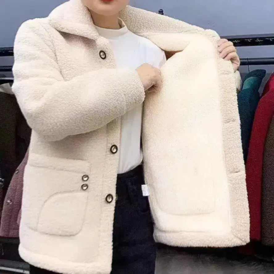 Clothes Women Overcoat Velvet Thickened Lamb Fleece Long Sleeve Coat Warm Coat