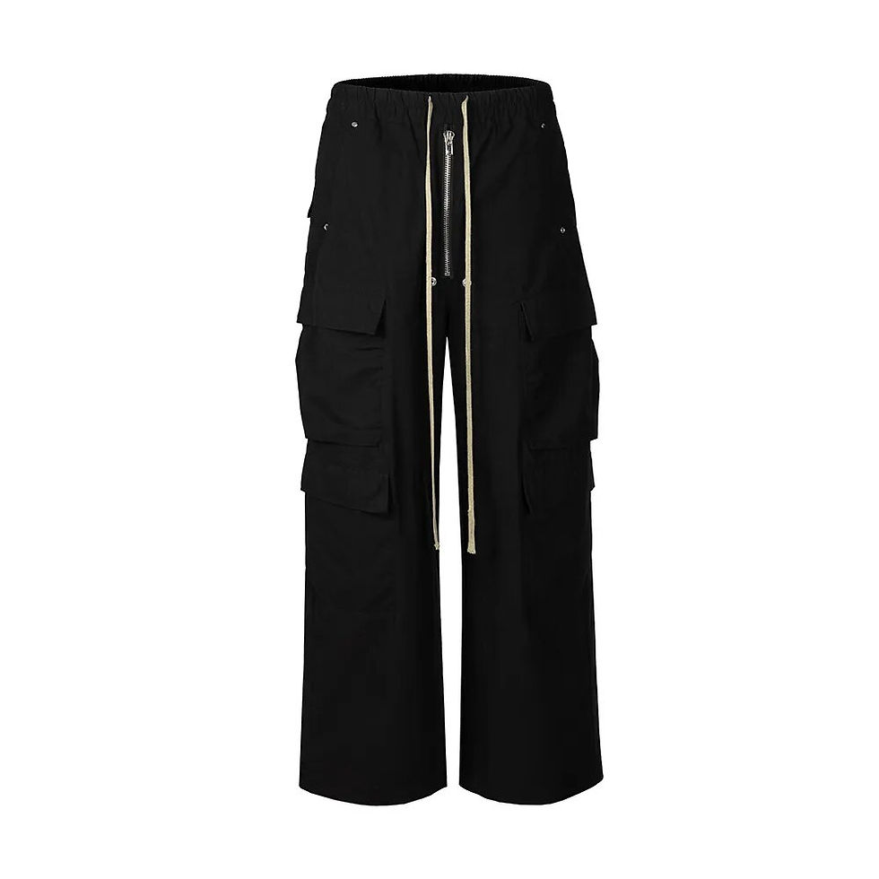 サムネイル： Ro Style Wide Leg Drawstring Black Cargo Pants Unisex Straight Baggy Casual Ove