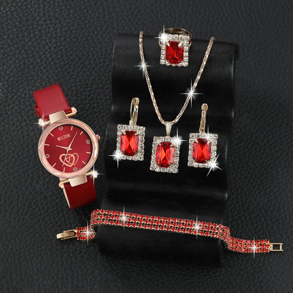 White Watch Jewelry Set Fashion Women's Quartz Wristwatches and Design Necklace
