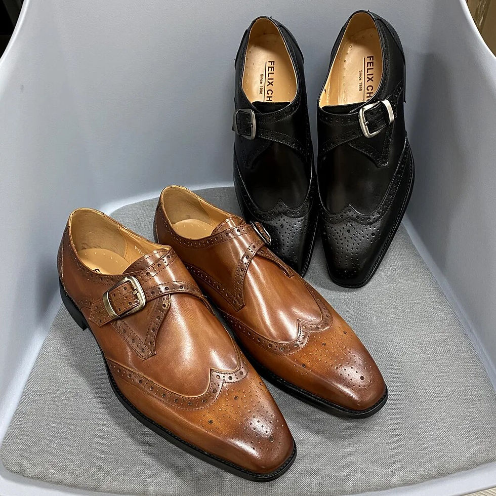 Miniatura: Luxury Dress Shoes Men's Genuine Leather Italian Wingtip Oxfords Monk Strap Buc