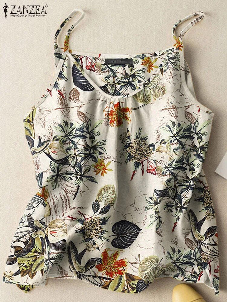 Thumbnail: ZANZEA Bohemian Floral Printed Tank Tops Summer Casual Sleeveless Spaghetti Ves