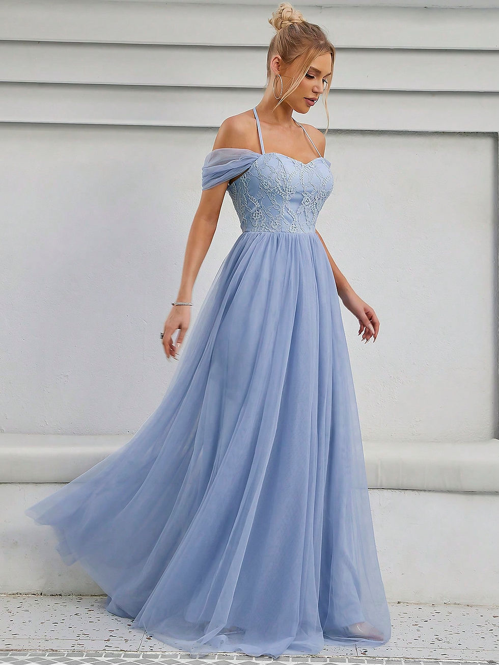 Μικρογραφία: Contrast Lace Cold Shoulder Mesh Wedding Dress