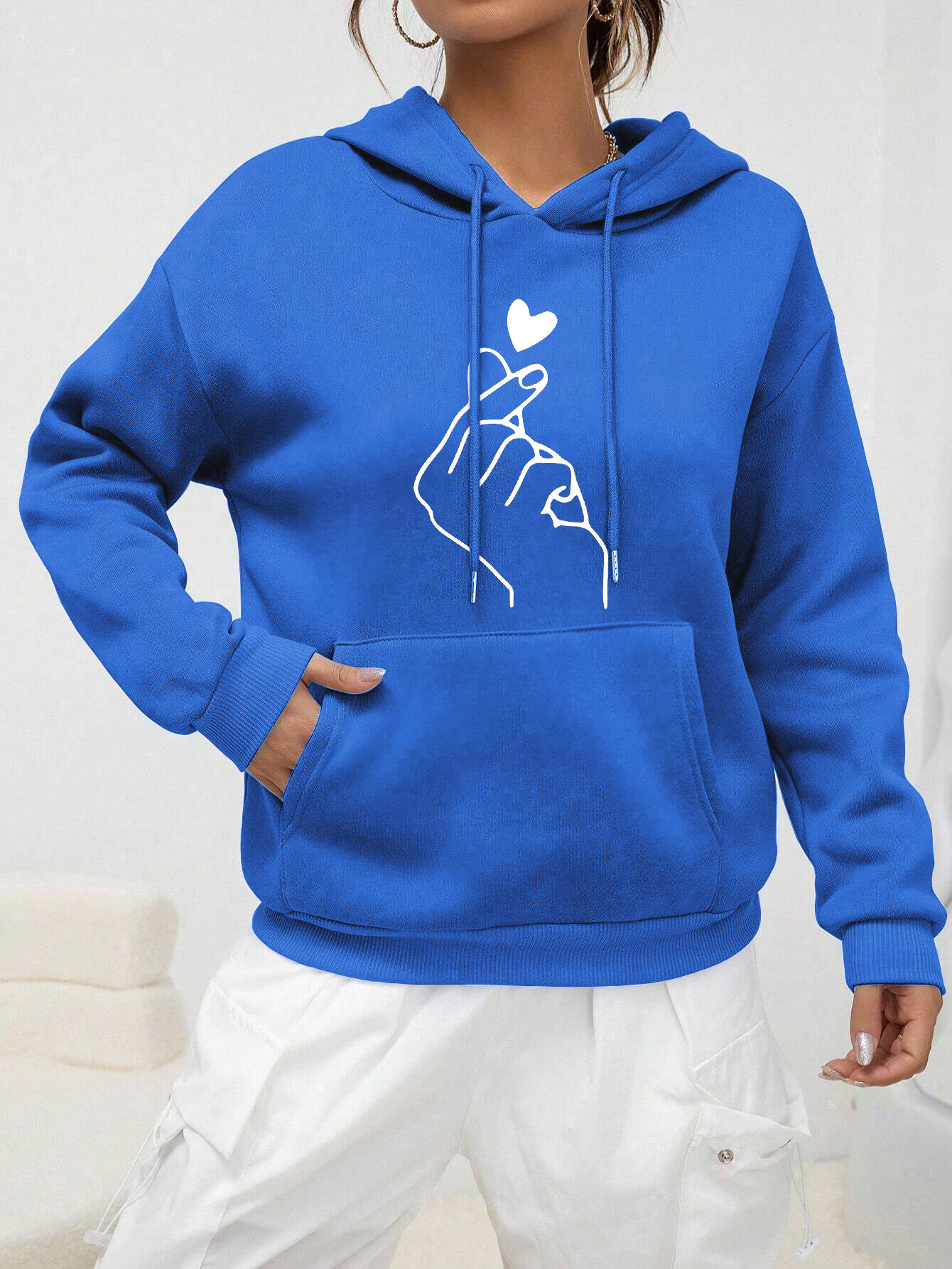 Simple Heart By Hand Print Clothes Female Hip Hop Street Hoodies Casual Fashion