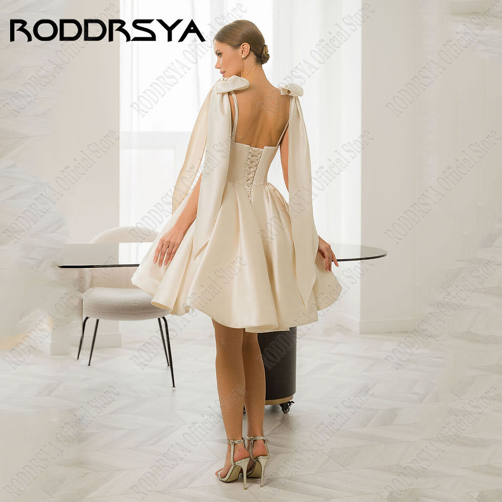 الصورة المصغرة: RODDRSYA Satin Mini Wedding Dress 2024 Bride Spaghetti Straps Sweetheart Lace U