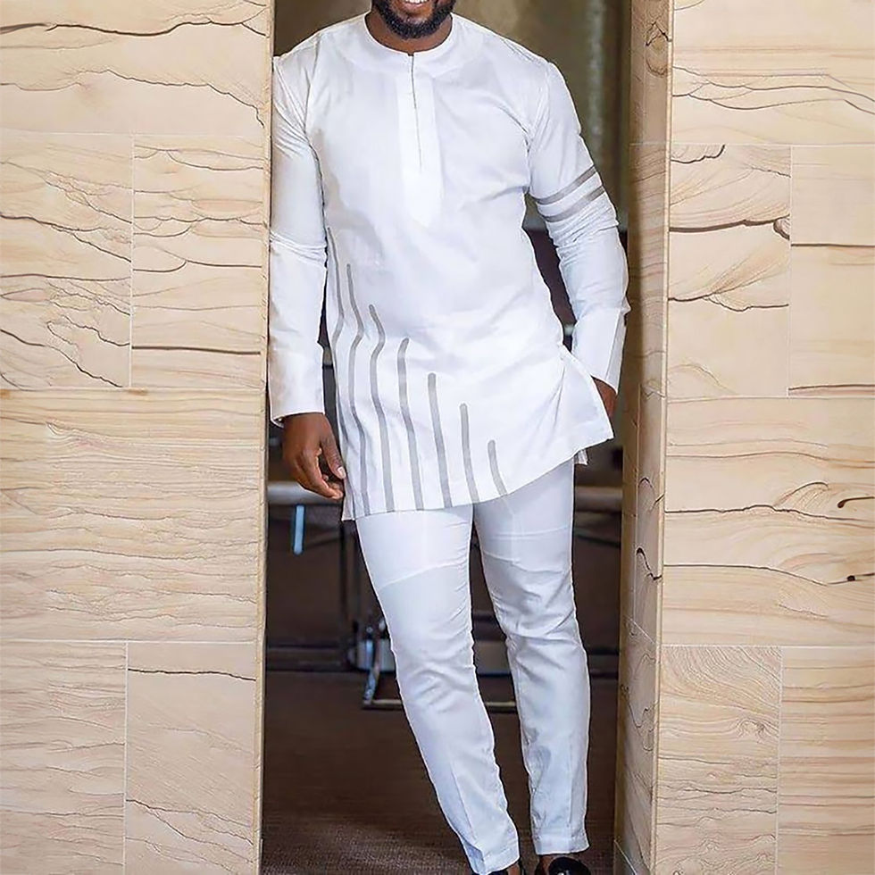 Thumbnail: New In Dashiki 2 PCs White Set Abaya Men's Clothing Top Pant Set Long Sleeve El