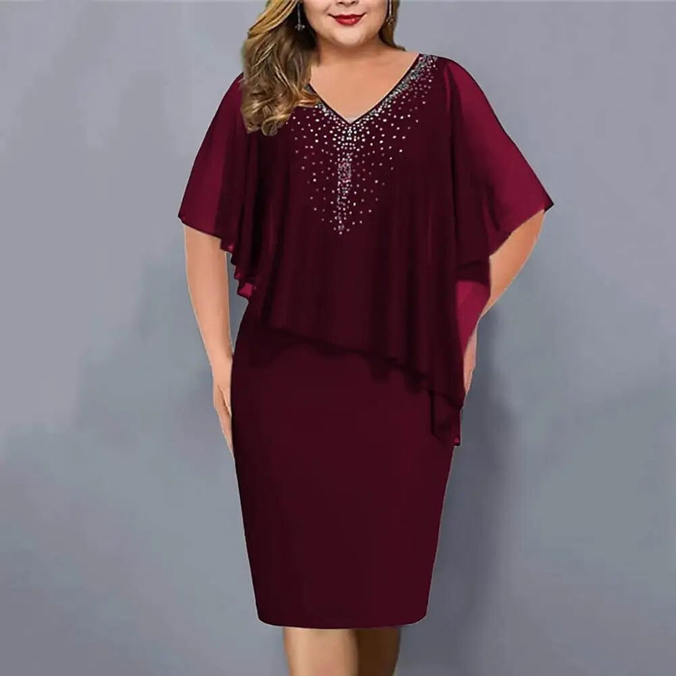 Thumbnail: Elegant Summer Party Dress Rhinestone Decor Daily Wear Bodycon Plus Size Chiffo