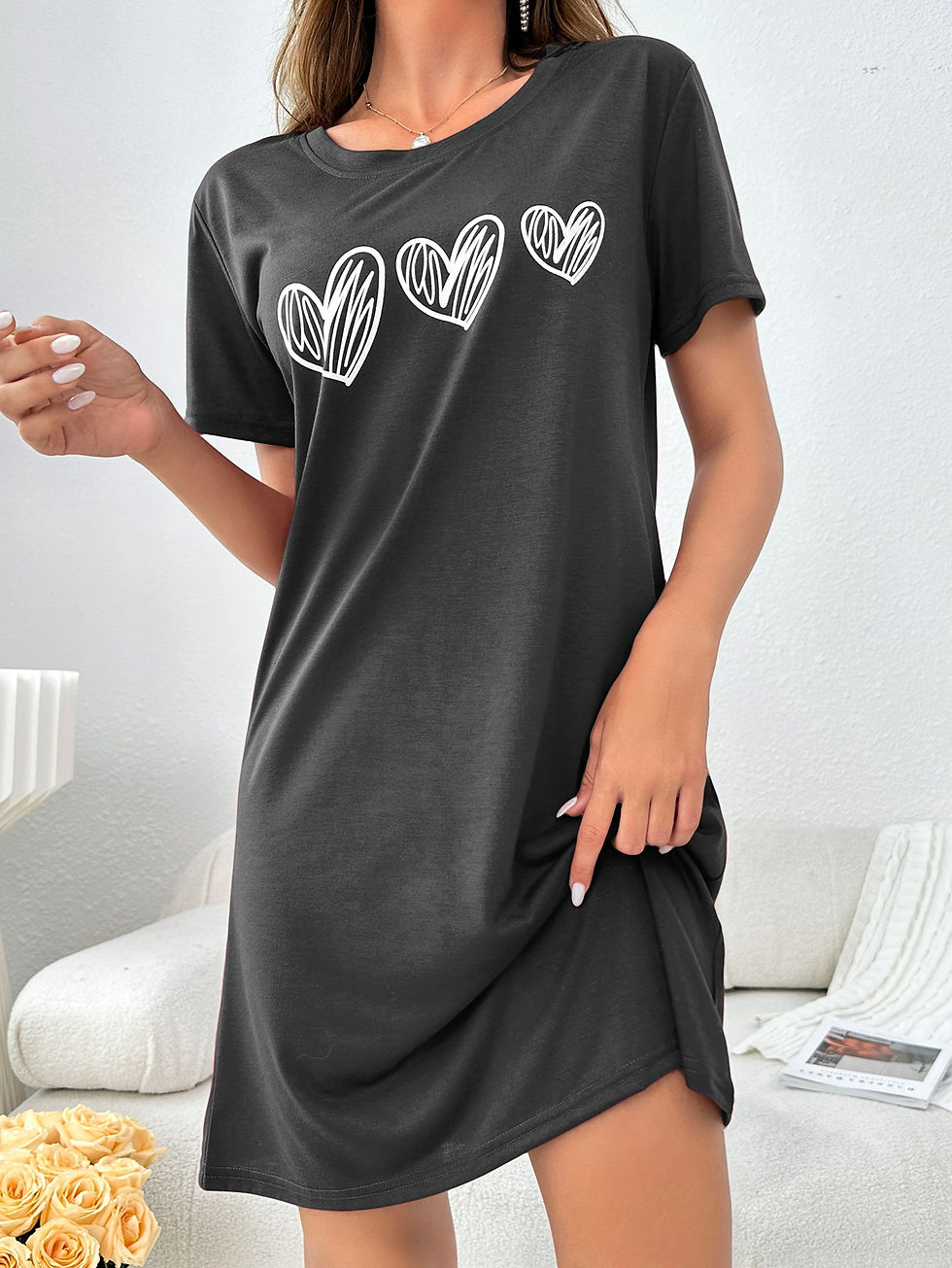 Thumbnail: Heart & Polka Dot Print Cami Top And Short Pajama Set