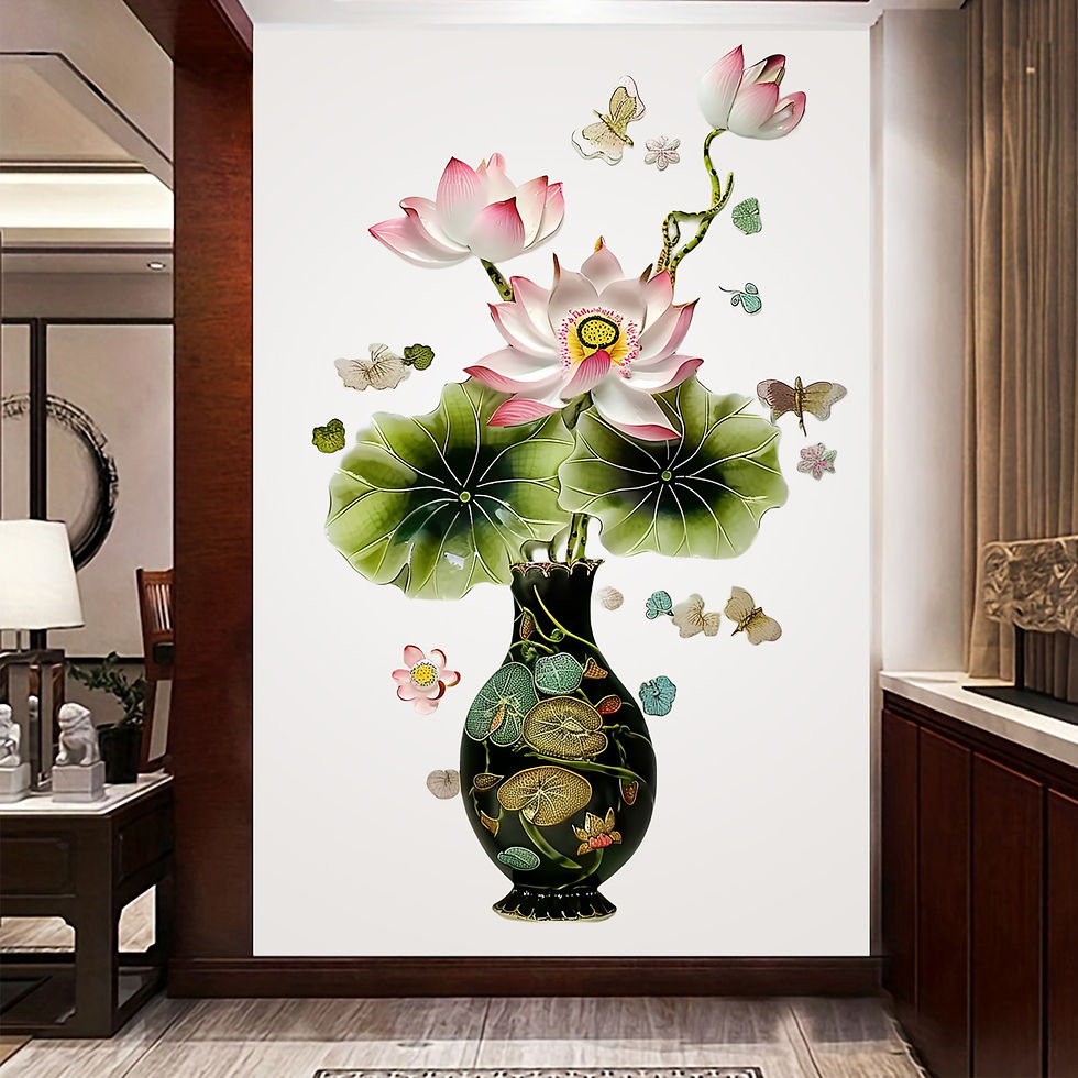 Miniatúra: 1pc  Retro Large Vase Wall Sticker with Chinese Style Elegant Lotus Black Large