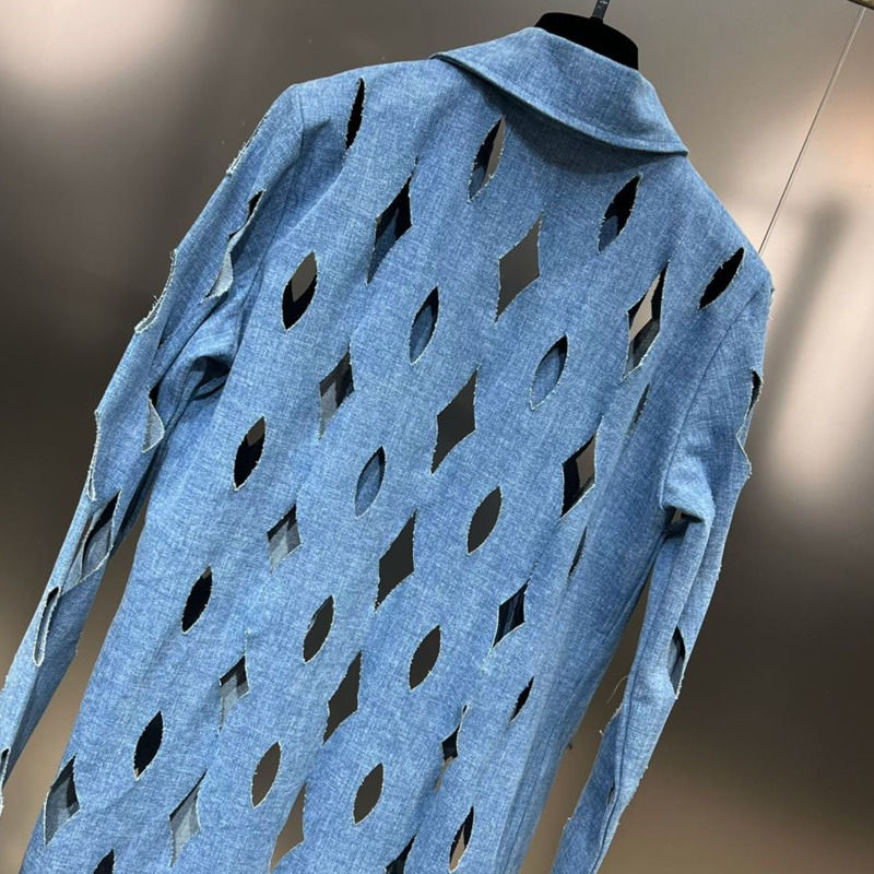 Thumbnail: HKSH 2024 Spring Summer New Turn Down Collar Long Sleeve Trench Diamond Plaid H