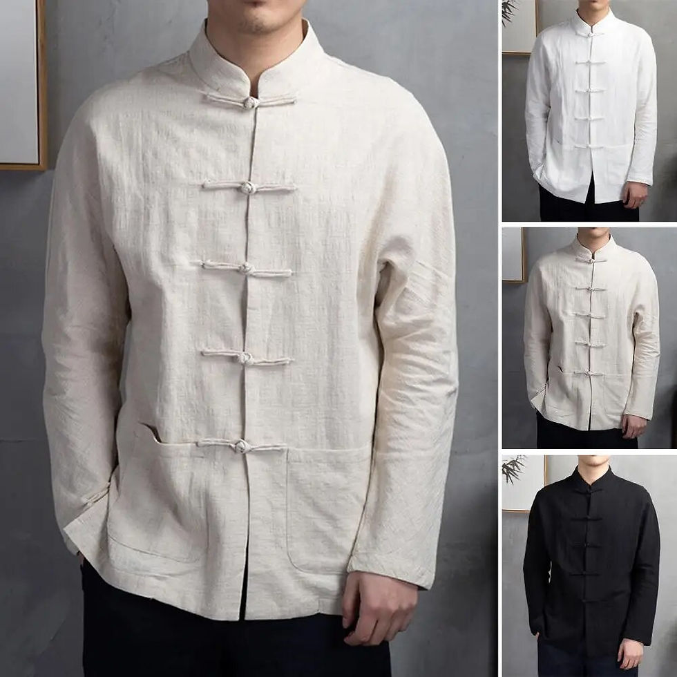 Thumbnail: Men Autumn Chinese Style Shirt Top Mandarin Collar Long Sleeve Shirt Traditiona