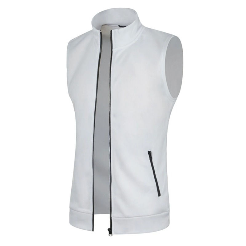 Thumbnail: Autumn Mens Zipper Sleeveless Coats Outdoor Turtleneck Sweaters Breathable Soli