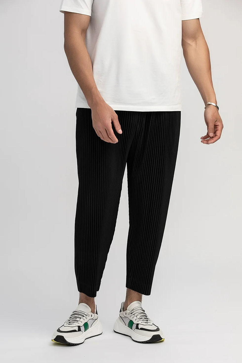 Thumbnail: Miyake Pleated Straight Pants Men Clothing Black Pencil Cropped Pants Street We