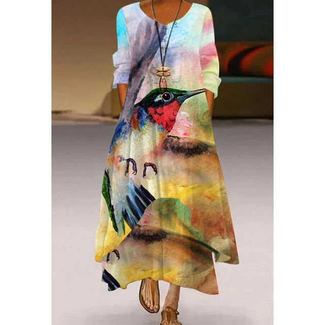 Thumbnail: Bohemian Square Neck Loose Grace Party Dress 3D Printing Women's Fashion Long S