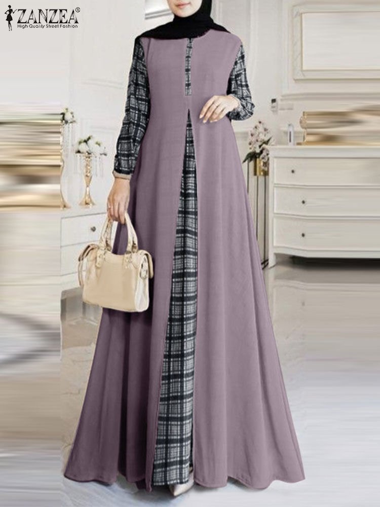 Thumbnail: ZANZEA Women Patchwork Muslim Dress Fashion Abaya Robe Femme IsIamic Vestidos K