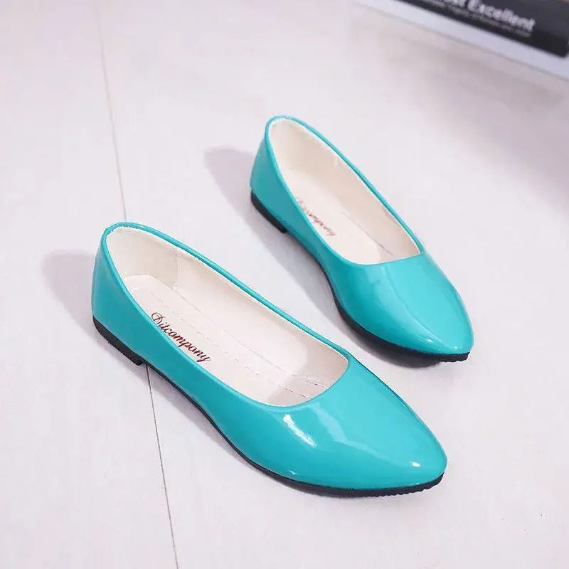 Miniature : Women Candy Color Ballet Flats White Wedding Shoes Woman Flats Patent Leather S