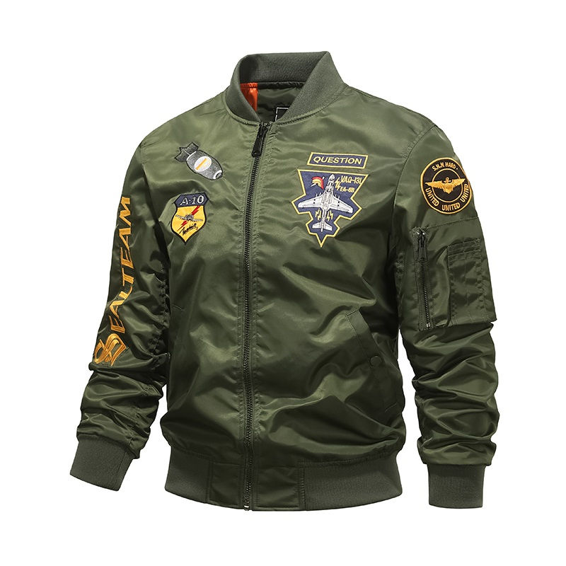 Thumbnail: Men's Spring and Autumn Thin Army Green Black Yellow Motorcycle Pilot Baseball 