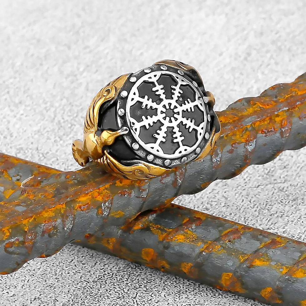 Thumbnail: Vintage Stainless Steel Viking Amulet Ring Norse Compass Runes Men and Women Ri