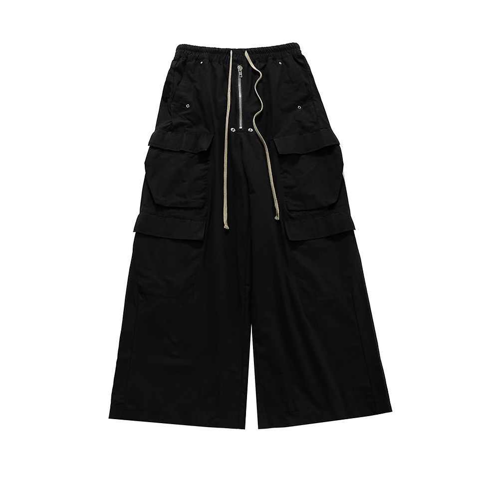 Thumbnail: Ro Style Wide Leg Drawstring Black Cargo Pants Unisex Straight Baggy Casual Ove