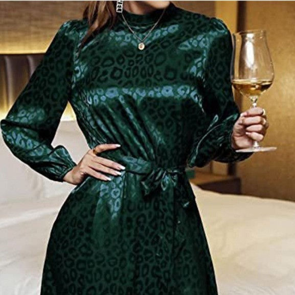 Thumbnail: Women's Faux Satin Long Sleeve Mini Dress