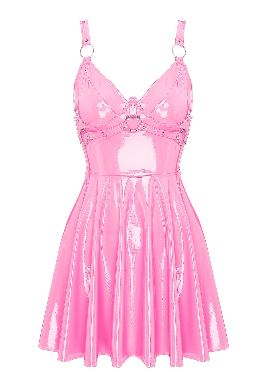 Thumbnail: Womens Sexy Wet Look Patent Leather Slip Dress O-Ring Rivets Strappy V Neck Got