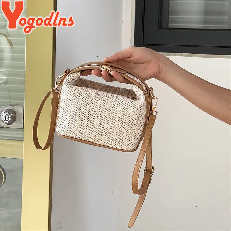 Thumbnail: Yogodlns Summer Small Straw Handbag Trendy Shoulder Bag Woven Bucket Crossbody 