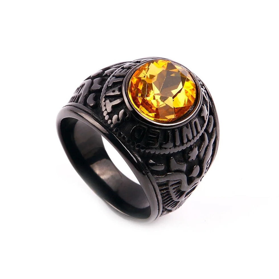 Thumbnail: Gold Color U.S. Air Force Army Engrave Ring For Men Stainless Steel Blue Gem Vi