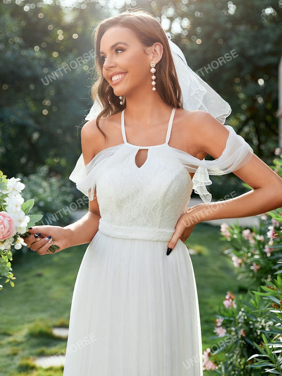 Thumbnail: Criss Cross Cold Shoulder Cut Out Wedding Dress