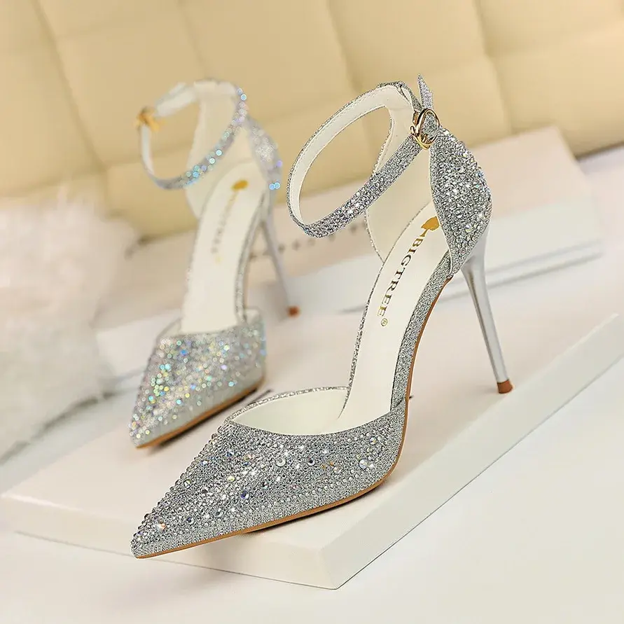 Thumbnail: BIGTREE Shoes Shiny Rhinestones High Heels Ladies Shoes Women Pumps Stiletto Sw
