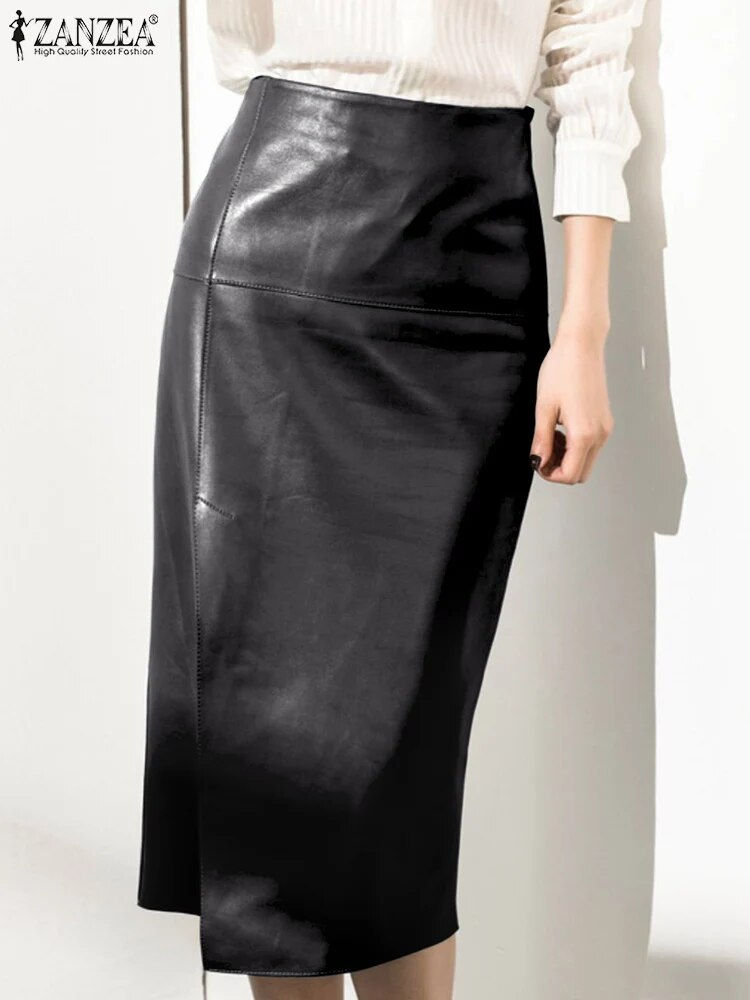 Thumbnail: ZANZEA 2023 Women PU Leather Skirt Fashion High Waist Long Jupes Autumn Vintage