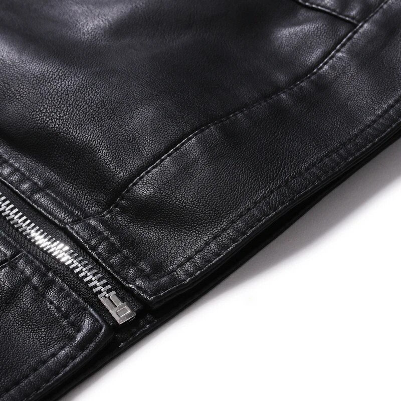 Thumbnail: 2023 Autumn New Men's Casual Fashion Stand Collar Slim PU Leather Jacket Solid