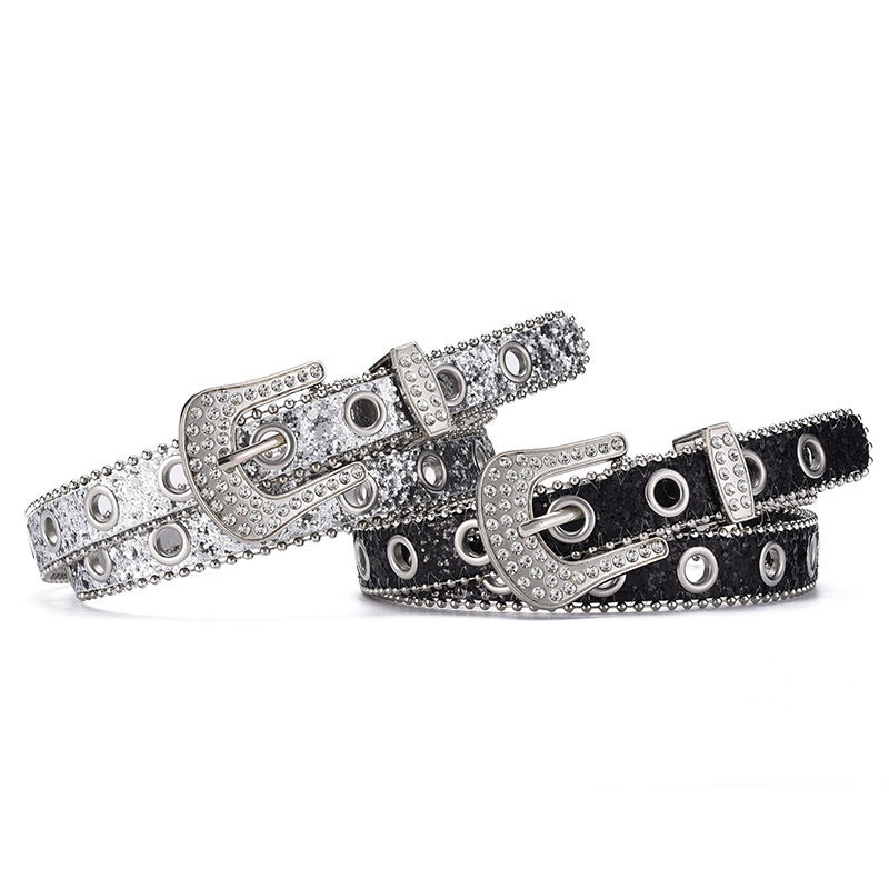 Thumbnail: Women's Fashion Rhinestone Pin Buckle Decorative Personality Sequins Belt Ladies