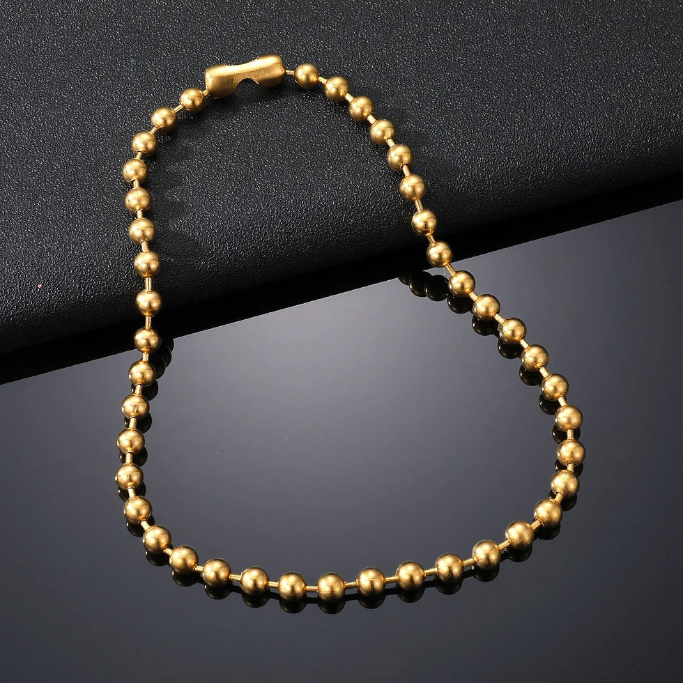 Thumbnail: 3/6/8mm Stainless Steel Ball Bead Necklaces For Women Men Gold/Silver Color Met