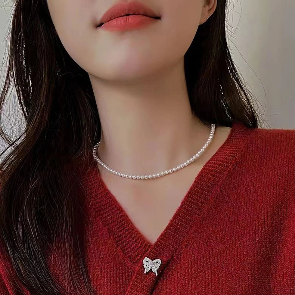 Thumbnail: SUMENG New Vintage Elegant Jewelry Simple White Pearl Chain Choker Necklace For