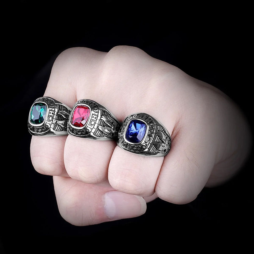 Thumbnail: Stainless Steel Men Rings Rhinestone High School Eagle Punk Hip Hop for Biker M