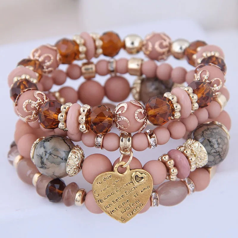 Thumbnail: New 4-piece/set Bohemian Love Pendant Crystal Beaded Bracelet Retro EthnicBrace