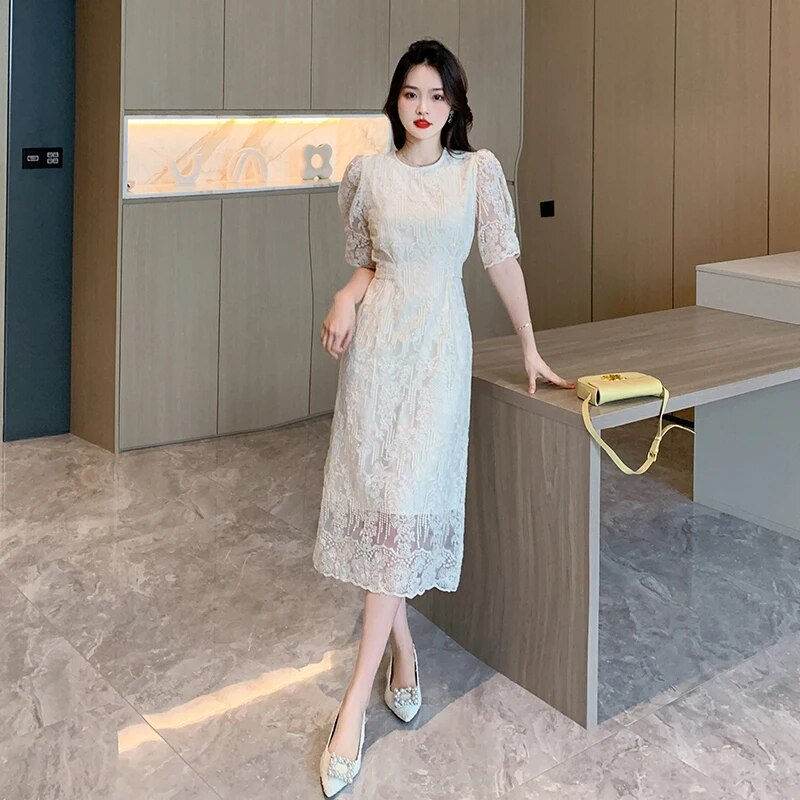 Miniatura: French Lace Midi Dresses for Women 2023 Summer New Elegant Party Female Clothes