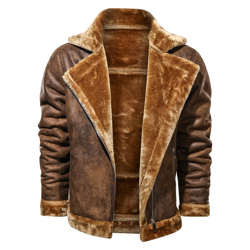 Thumbnail: Men Brand Biker Jacket New Winter Men's Fur Leather Jacket Coat Male Retro Sued