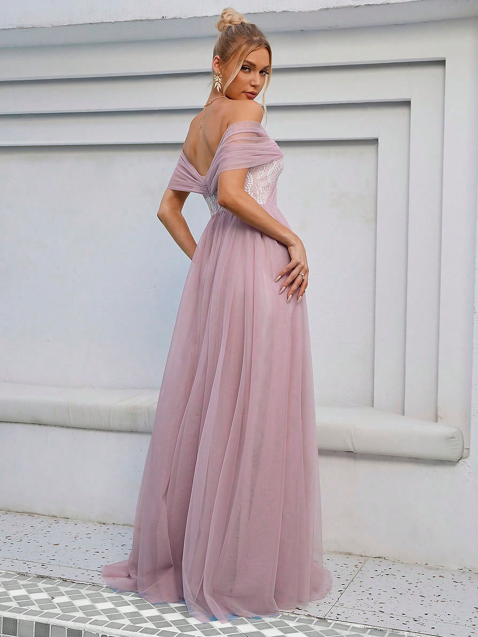 Thumbnail: Off Shoulder Mesh Formal Dress