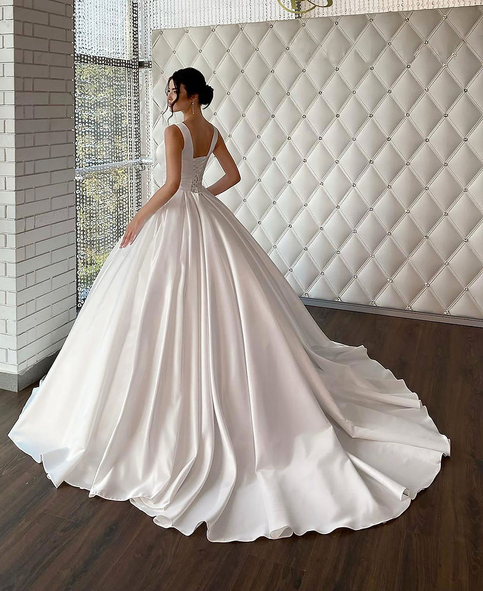 Miniature : Msikoods Simple Wedding Dress Square Neck Sleeveless A Line Corset Bridal Gown