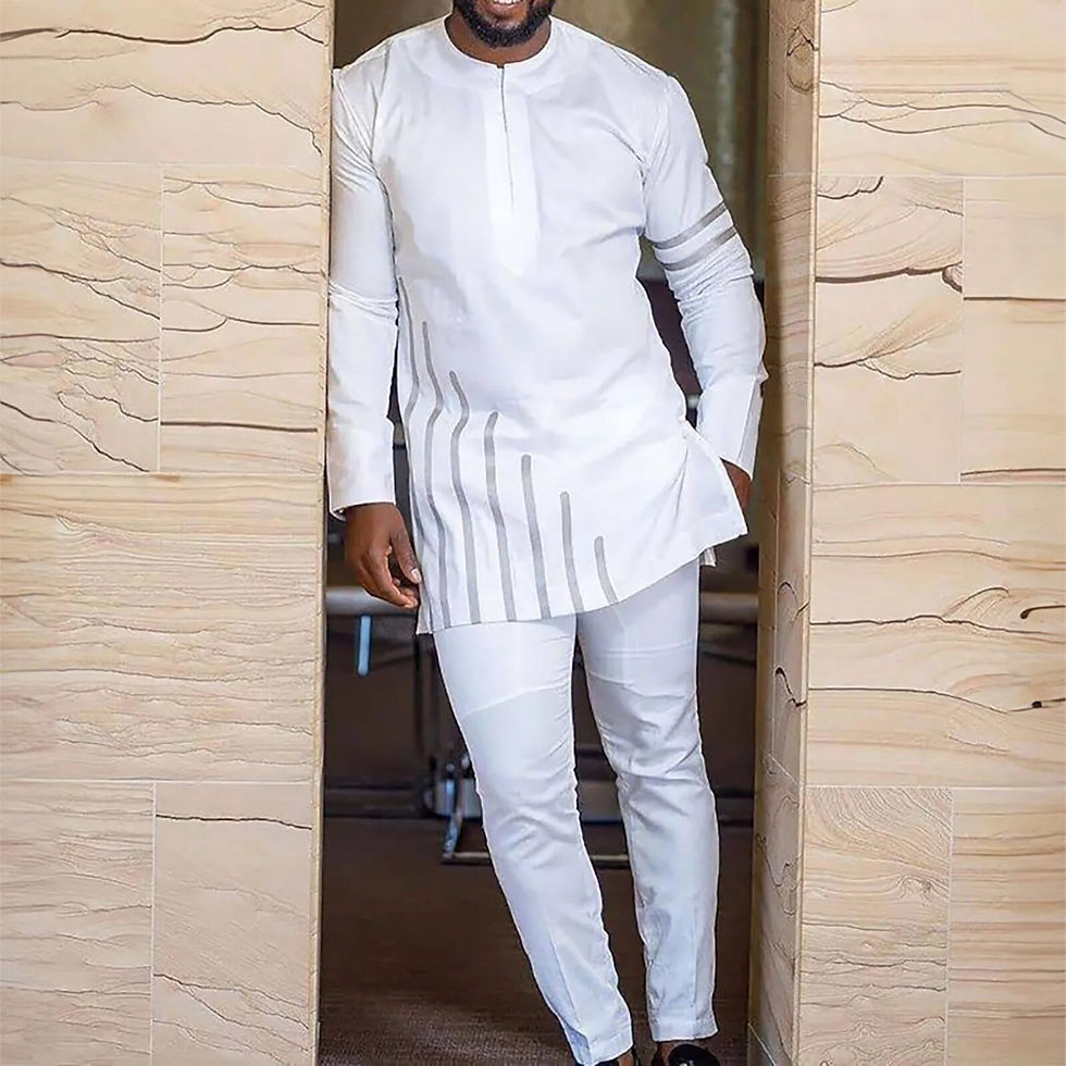 Thumbnail: Summer Kaftan 2 Piece Sets Men's Suit Button Crew Neck Pockets Long Sleeve Top 