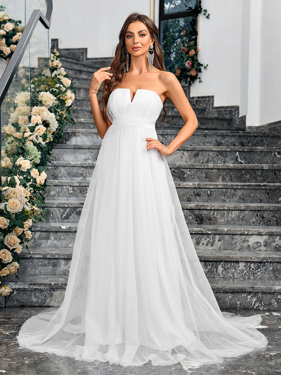 Thumbnail: Luxury and shiny wedding dress for women, A-line strapless V-neck sleeveless sw