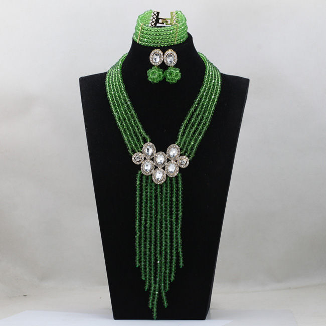 Thumbnail: Trendy Blue Crystal Jewelry Sets Long Design Women Beads Necklace African Weddi