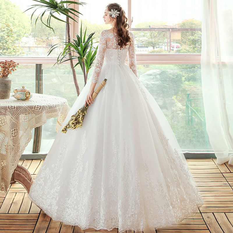 ภาพขนาดย่อ: Vestido De Noiva 2022 New Elegant O-neck Wedding Dress Lace Embroidery Long Sle