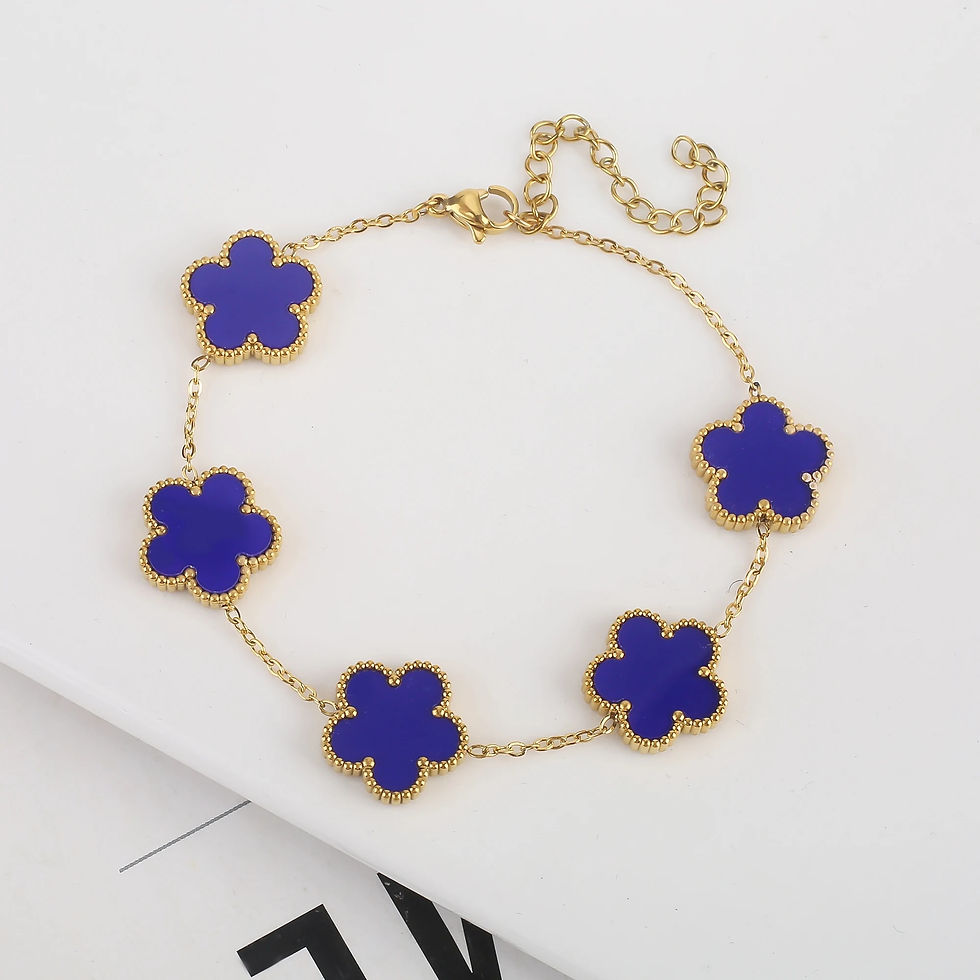 Thumbnail: New Stainless Steel Plum Blossom Plant Five Leaf Flower Necklace Bracelet Set S