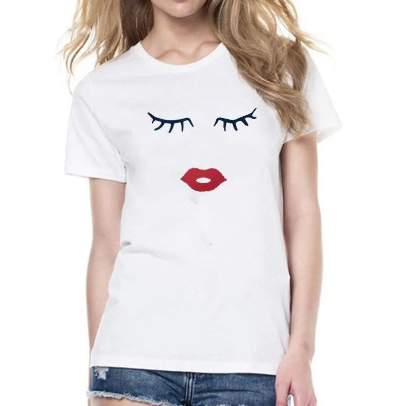 Miniatura: Eye Lashes Red Lips Print Women and Kids T-shirt Funny Family Matching Clothes