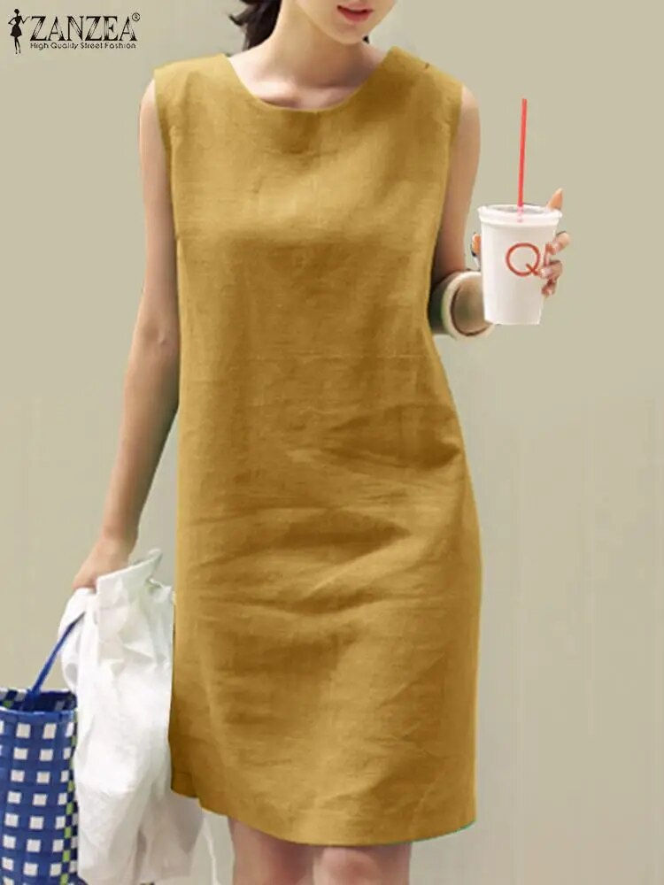 Miniatura: 2023 Women Dress Summer ZANZEA Female Sleeveless Loose Mini Dress Office Cotton