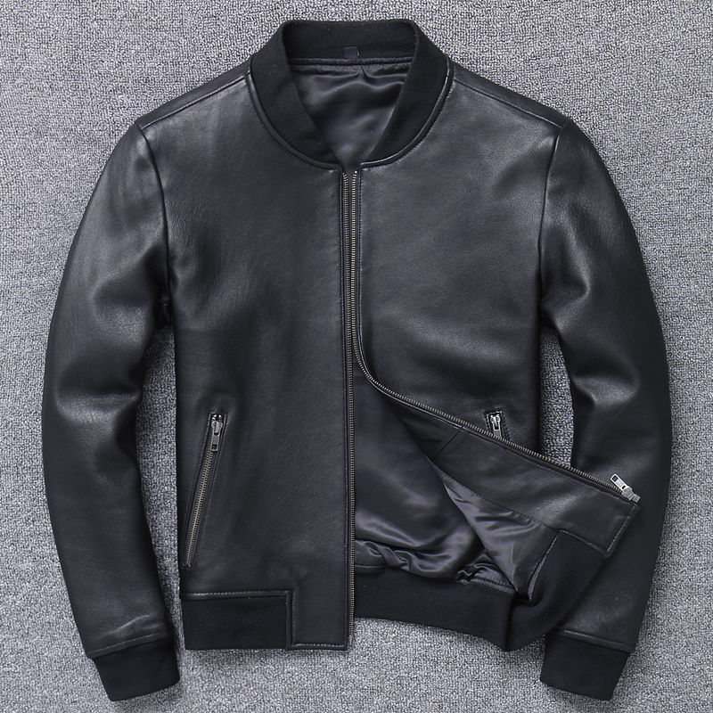 Thumbnail: Genuine Autumn Large Size Aviation Flight Pilot Leather Real Sheepskin Men Bomb